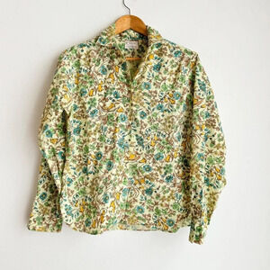 Lady Hathaway Fine Floral Print Cotton Button  Down Blouse M